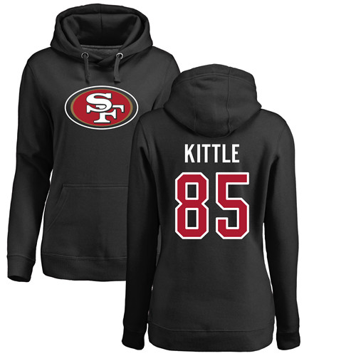 San Francisco 49ers Black Women George Kittle Name and Number Logo 85 Pullover NFL Hoodie Sweatshirts